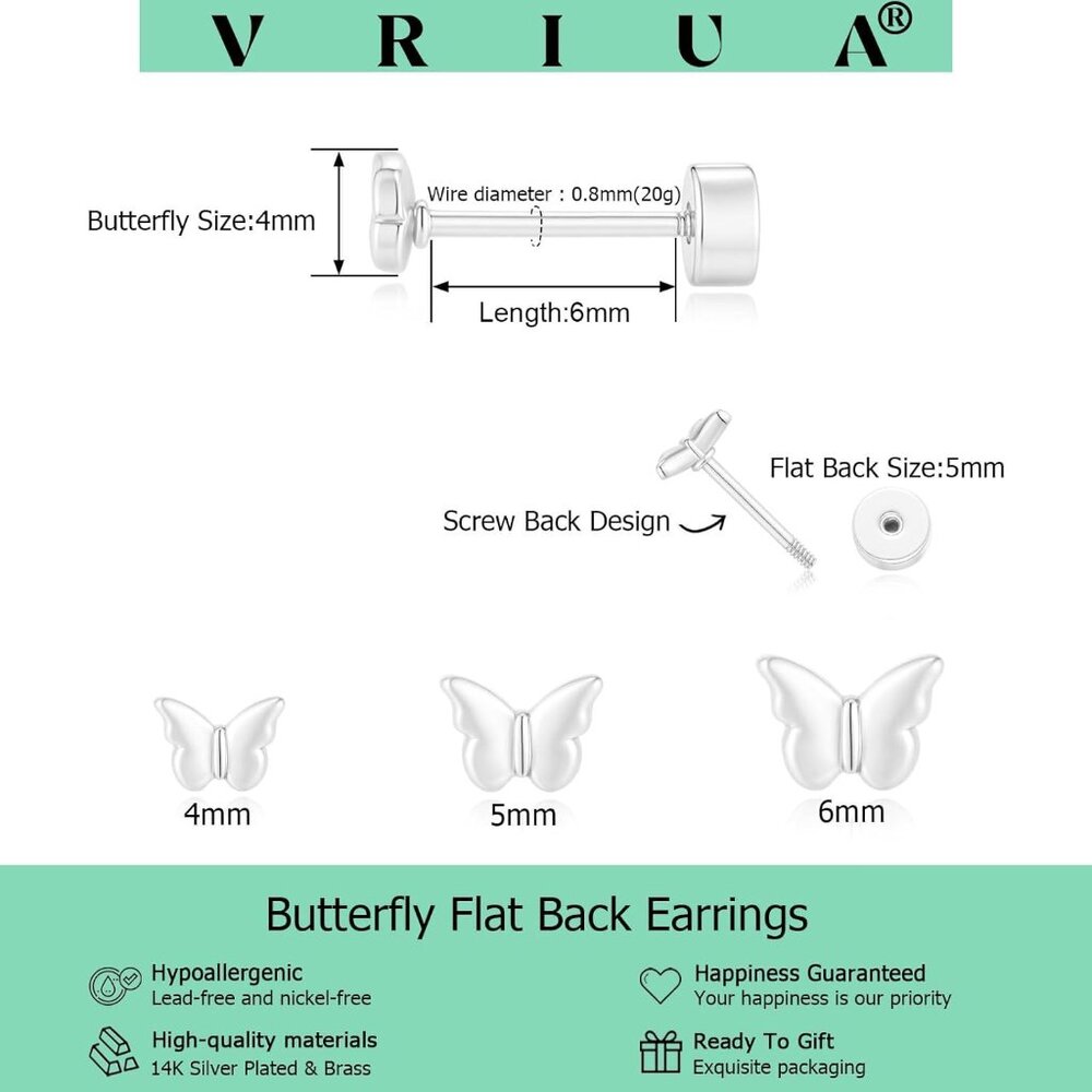 14k Gold/Silver Plated Tiny Flat Back Studs - Hyp… - image 4